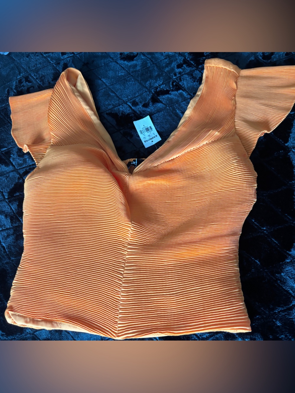 Express Orange Pleated Off-Shoulder Ribbed Top